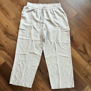 Eileen Fisher Pants Womens Large Gray White Silk Wide Leg Cropped Pull On